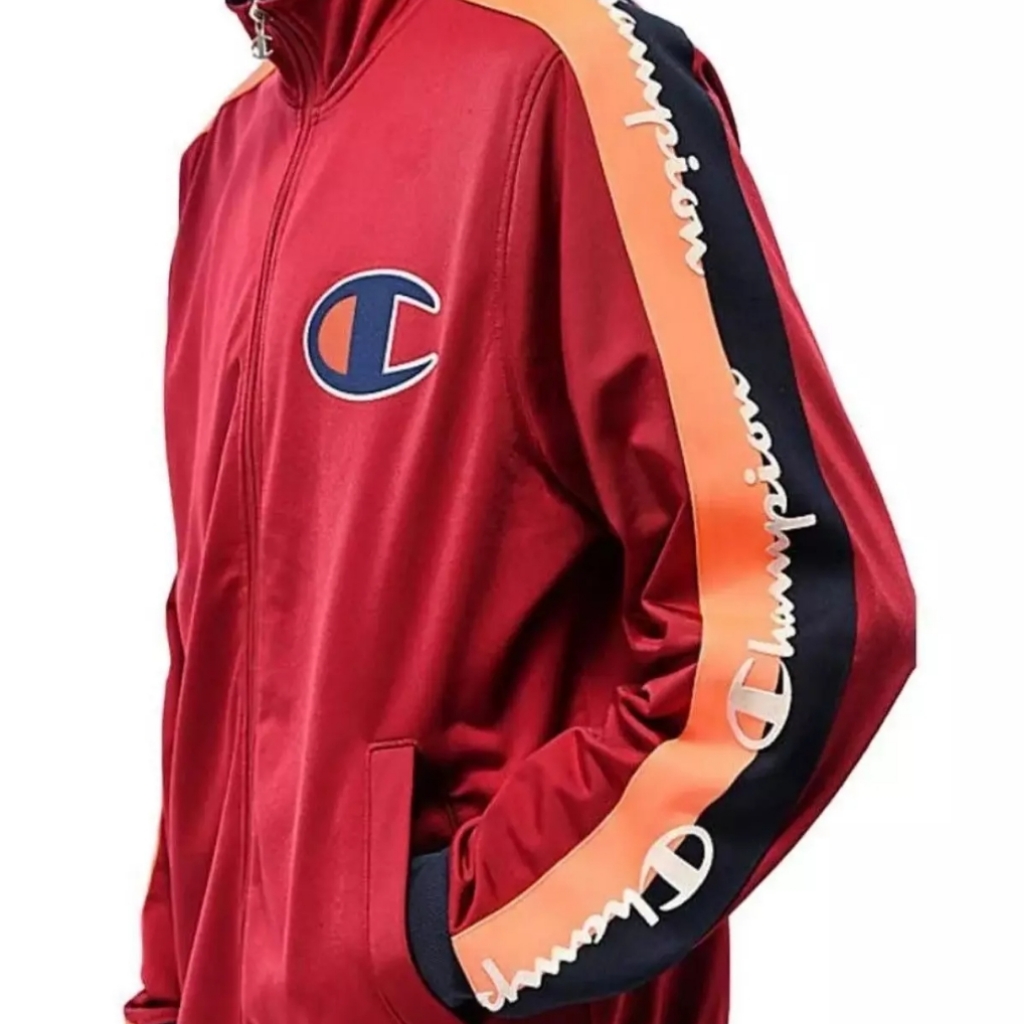 Champion Zip Warm Up Track Coach Jacket Tricot C Logo Red Orange And White